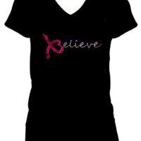 Believe Rhinestone Fitted V-Neck Tee