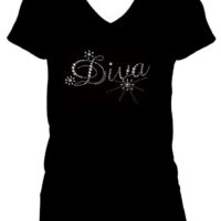 Diva Rhinestone Fitted V-Neck Tee